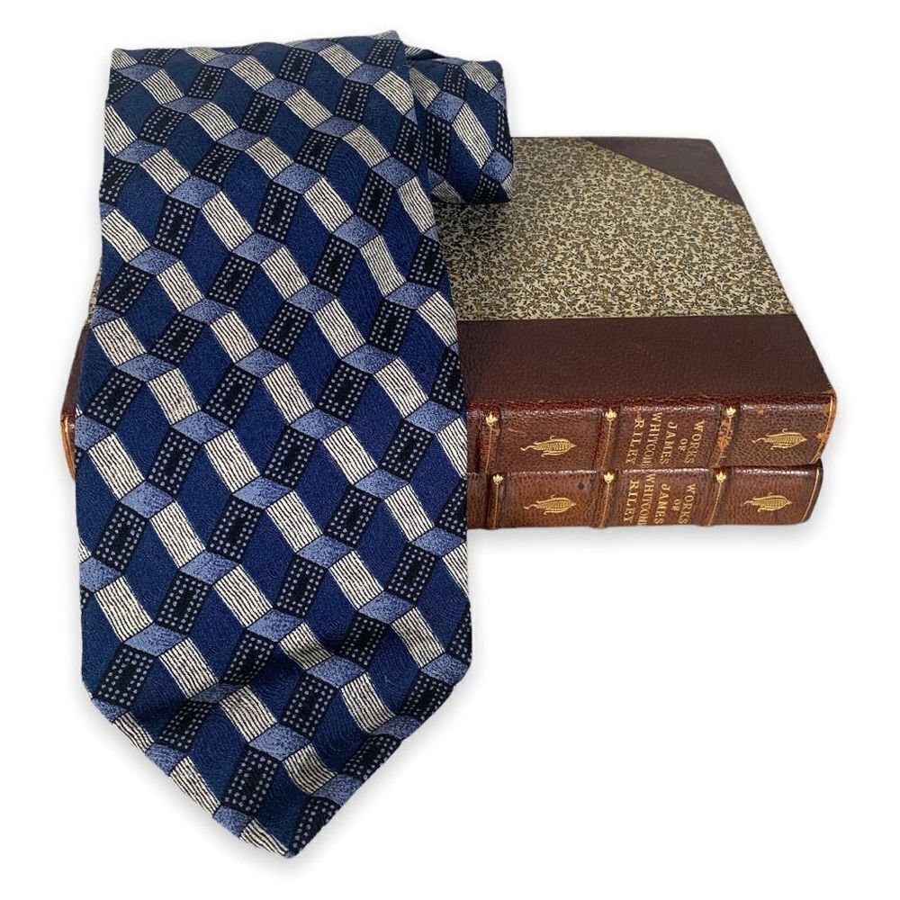 Dona Dona Tie Silk Geometric Blue Pattern Made In Italy